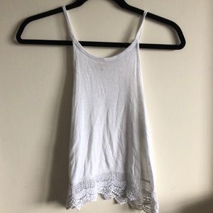 LA hearts high neck tank with crochet bottom